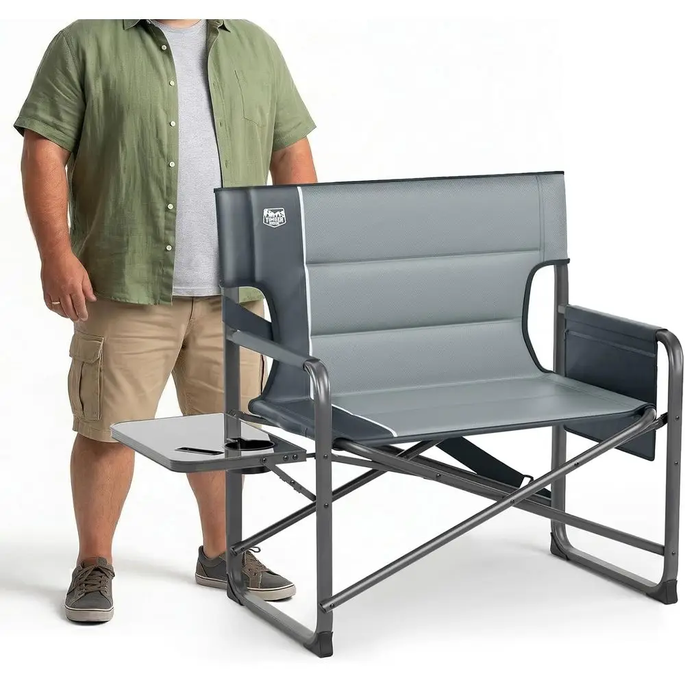 Heavy-Duty Outdoor Director's Chair with 500lb Capacity, Extra Wide Padded Seat for Camping, Sports, and Lawn Use, Grey