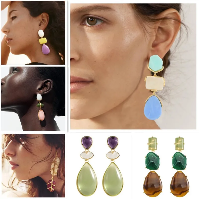 Dvacaman Retro Exaggerated Geometric Resin Earrings,Bohemian Fashion Water Drop Earrings for Women Banquet Paty Jewelry