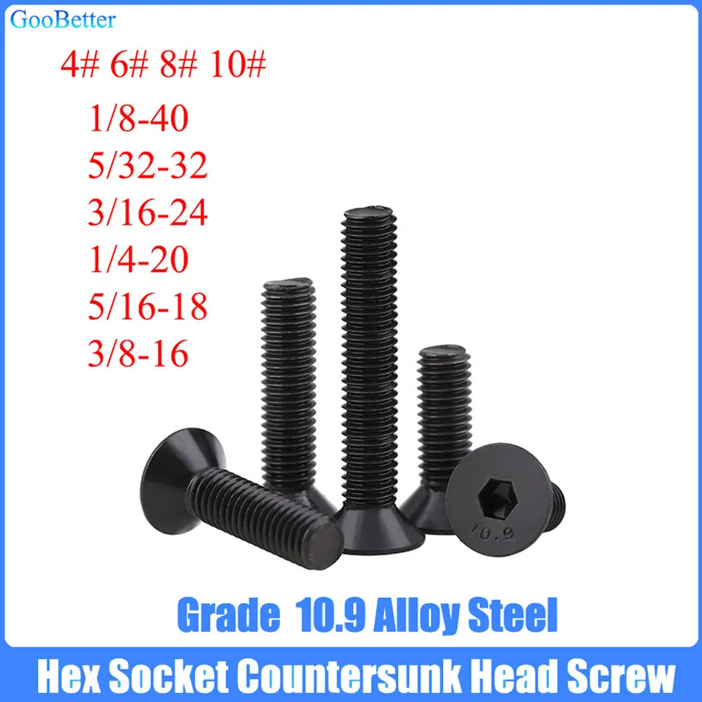 20Pcs Hex Socket Countersunk Head Screw 4# 6# 8# 10# 1/8 5/32 3/16 1/4 5/16 3/8 British Standard Alloy Steel Hexagon Socket Bolt