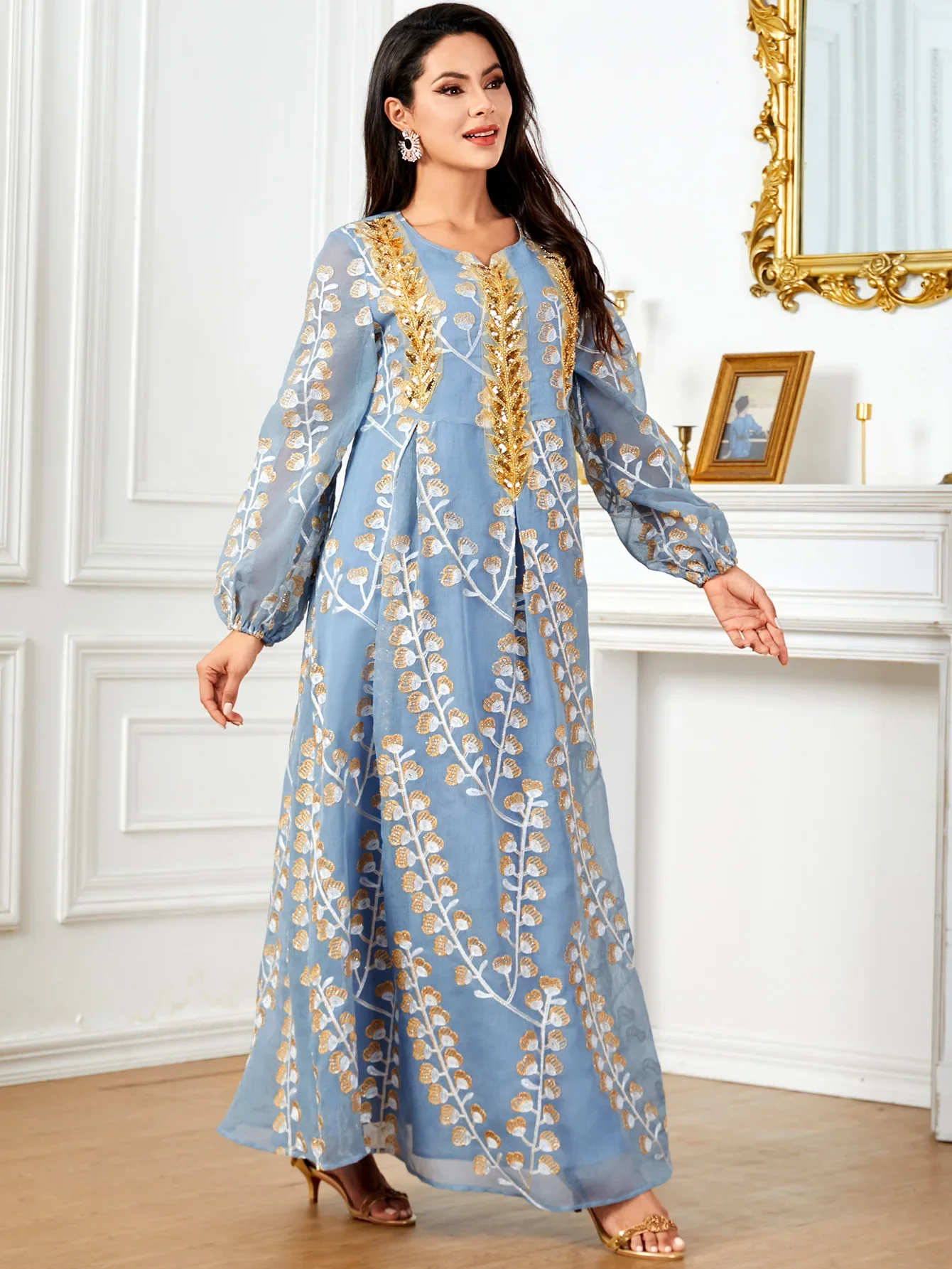 Marokański Kaftan muzułmanki haftowane cekiny długa sukienka Jalabiya Eid Ramadan Party Abayas Islam arabska dubaj szata Vestidos