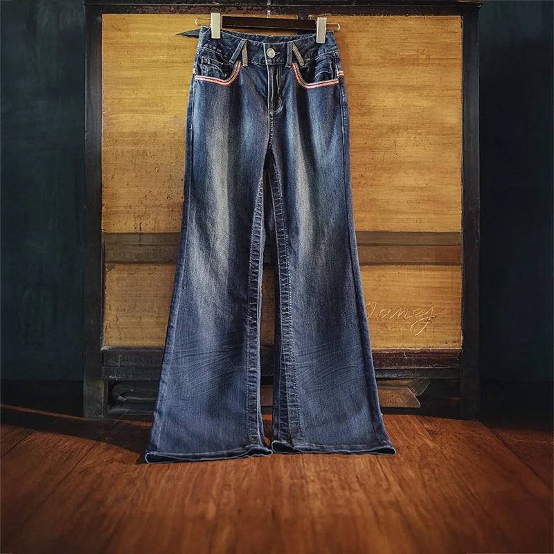 Maden Y2K بنطال جينز متوهج عالي الخصر مع سحاب YKK عتيق بأرجل واسعة بنطلون نسائي غير رسمي ملابس الشارع لخريف وشتاء