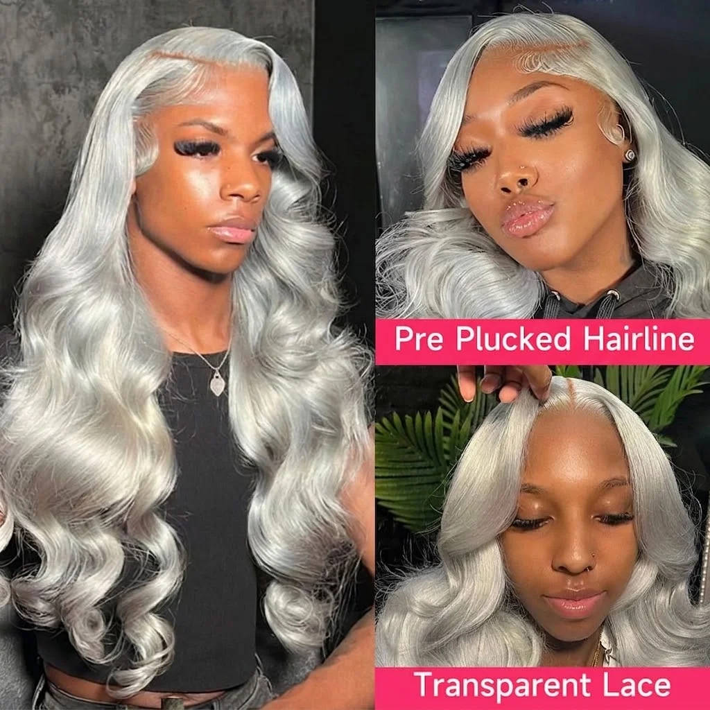 Silver Gray Body Wave Lace Front Wigs For Women Grey Human Hair Wigs Raw Brazilian 13x6 Transparent Lace Frontal Wig Mint Green 27# Honey Blonde 613 Blonde Colored Prepluck 30 40Inch view 2