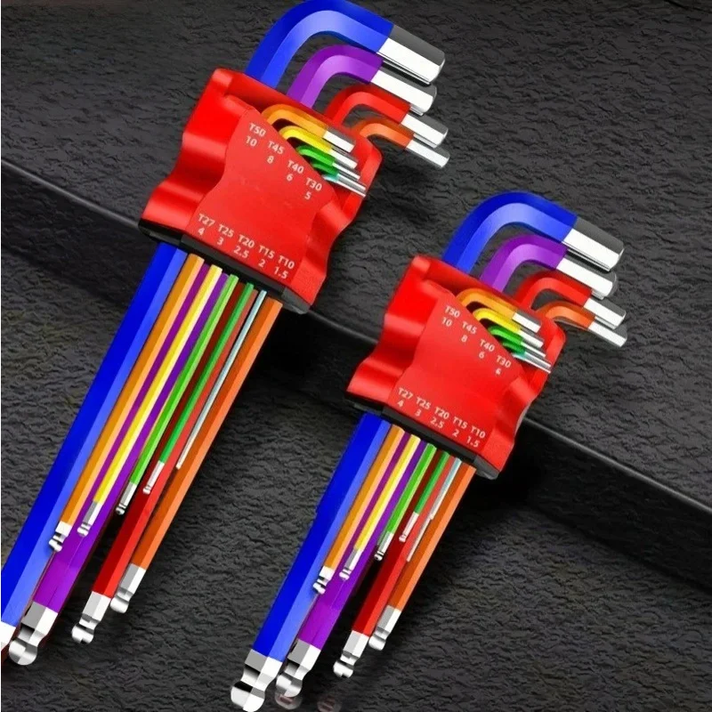 9pcs Industrial Ball End Hex Key Set, Heavy Duty Color Coded Allen Wrenches, for Automotive & Machinery, Torque Wrench