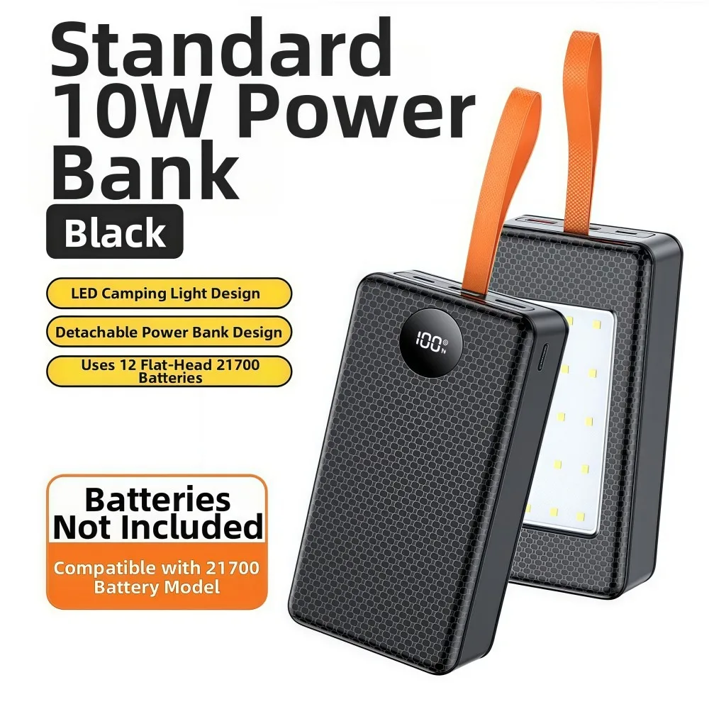 

Внешний аккумулятор PD 22.5W/беспроводной 15W на 12*21700 элементов с двумя USB Type-C портами, быстрой зарядкой и фонариком для кемпинга