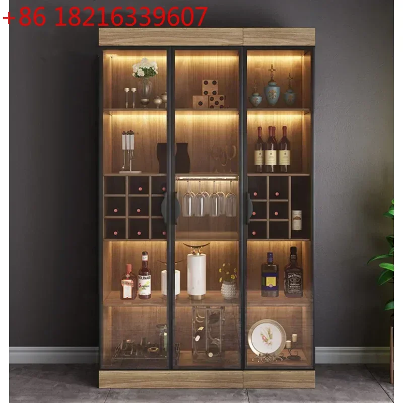 TAO custom，High-end Red Wine Display Shelf Alcohol Showcase with LED Light Wine Shop Furniture Wooden Wine Display Cabinet