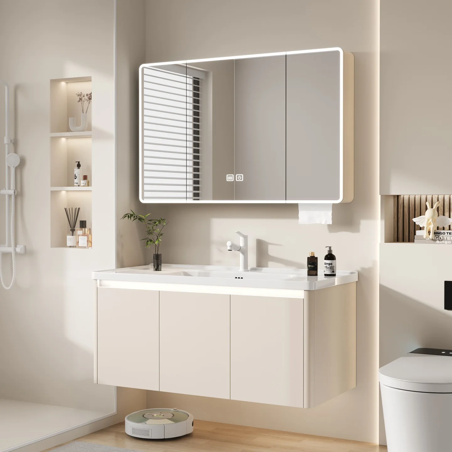 Bathroom Cabinet Ceramic Integrated Basin Bathroom Cabinet Washbasin Combination Pull Basket