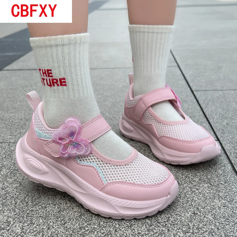Summer Casual Shoes For Girls Mesh Breathable Children's Sneakers Cute Pink Anti-slippery Student Walking Footwear