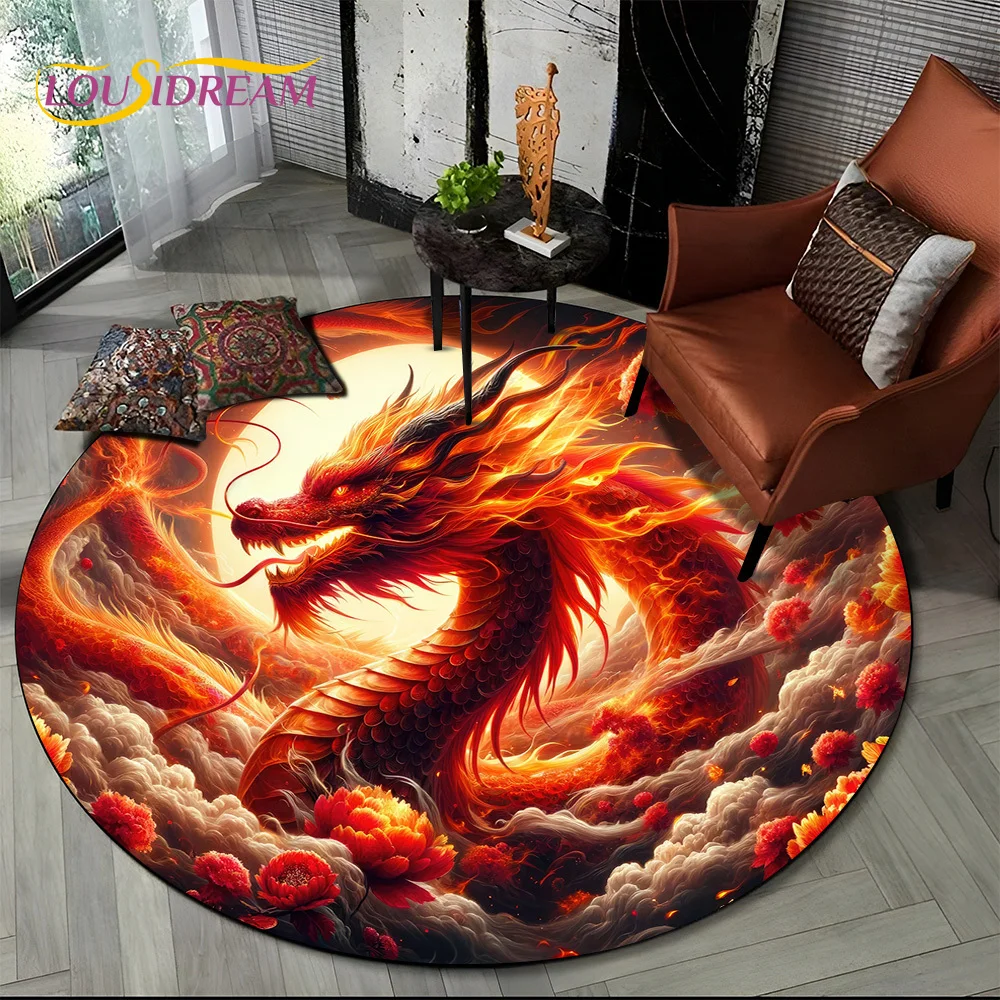 New Loong Chinese Style Dreamy Dragon Cartoon Round Carpet Rug for Bedroom Living Room Sofa Decoration,pet Decor Floor Mat