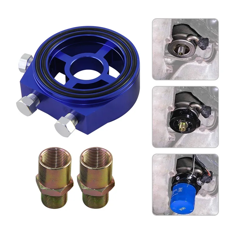 Oil Filter Block Adaptor Sandwich Plate For Pressure Temperature Sensor Gauge M20x1.5 and 3/4UNF16 Blue