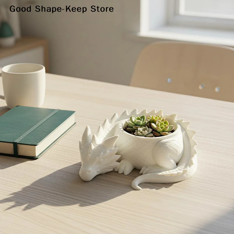 dailyCreative 3D Printed Dragon Shaped Planter Handmade Plastic Flower Pot for Succulents Home Office Desktop Decor