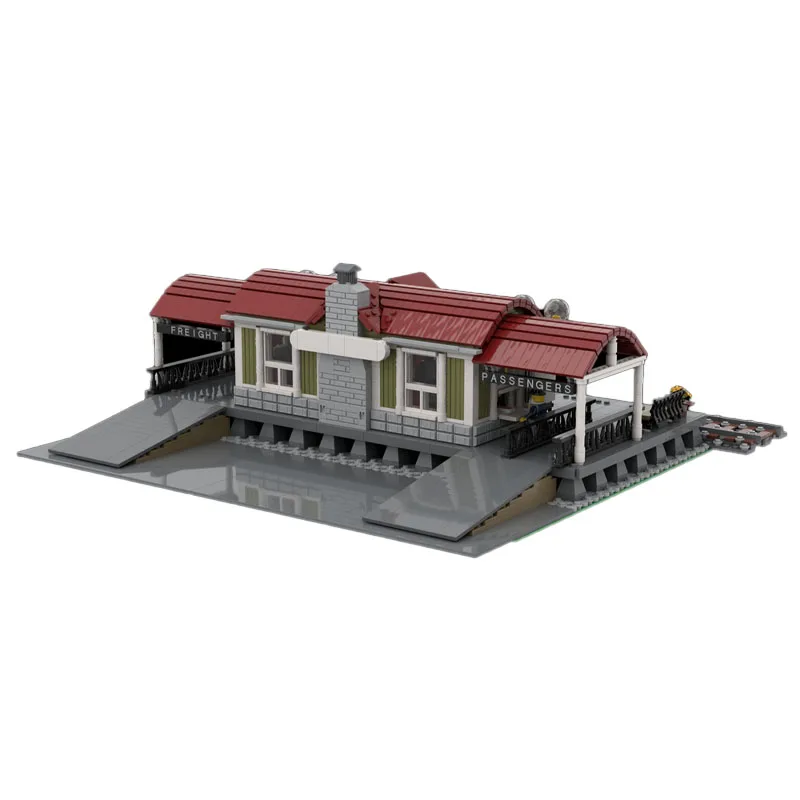 MOC-92280 도시 기차역 거리 장면 빌딩 블록 모델, 3348개 조각, 소년과 어린이를 위한 생일 빌딩 장난감