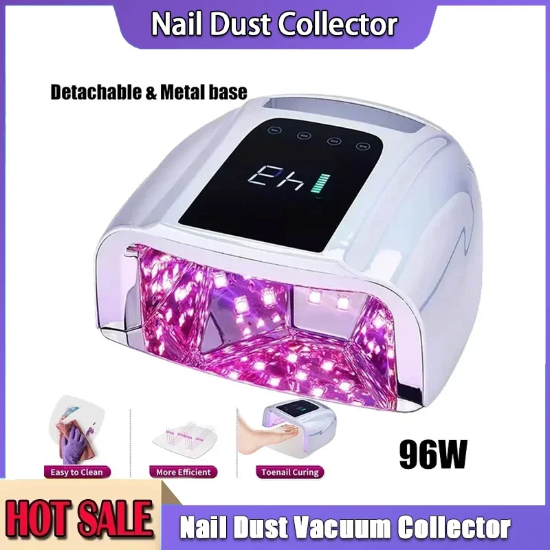

LED Lamp 96W Mirror Reflective with Metal Nail Lamp Pad Cordless Manicure Dryer Wireless UV Light for Nails Rechargeable Nail UV