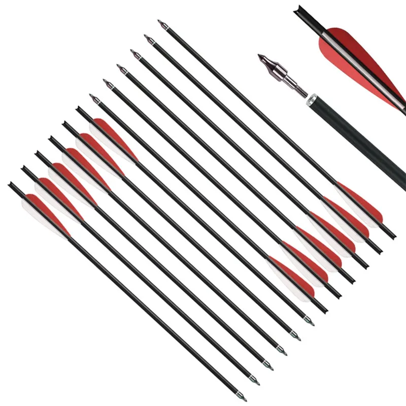 6PCS/12PCS 20 Inch Crossbow Bolts Arrows Mixed Carbon Arrows Diameter 8.8mm Tip Archery Hunting Shooting Removable Arrowhead