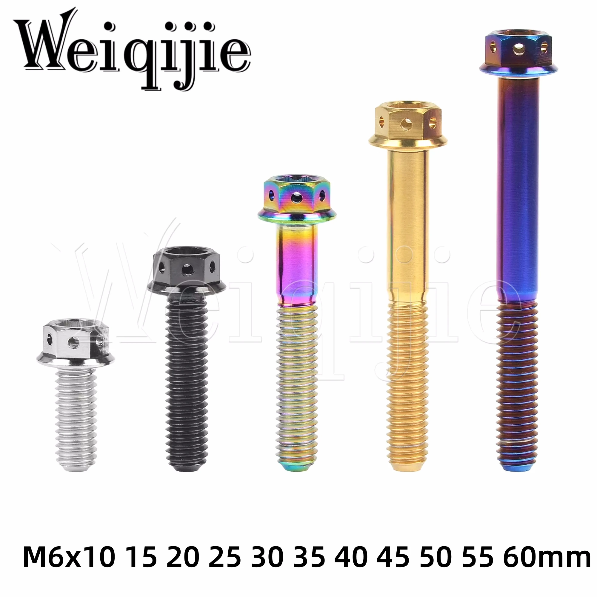 Weiqijie 6Pcs Titanium Bolts M6x10 15 20 25 30 35 40 45 50 55 60mm Flange Socket Head Bolts For Motorcycle Brake Calipers