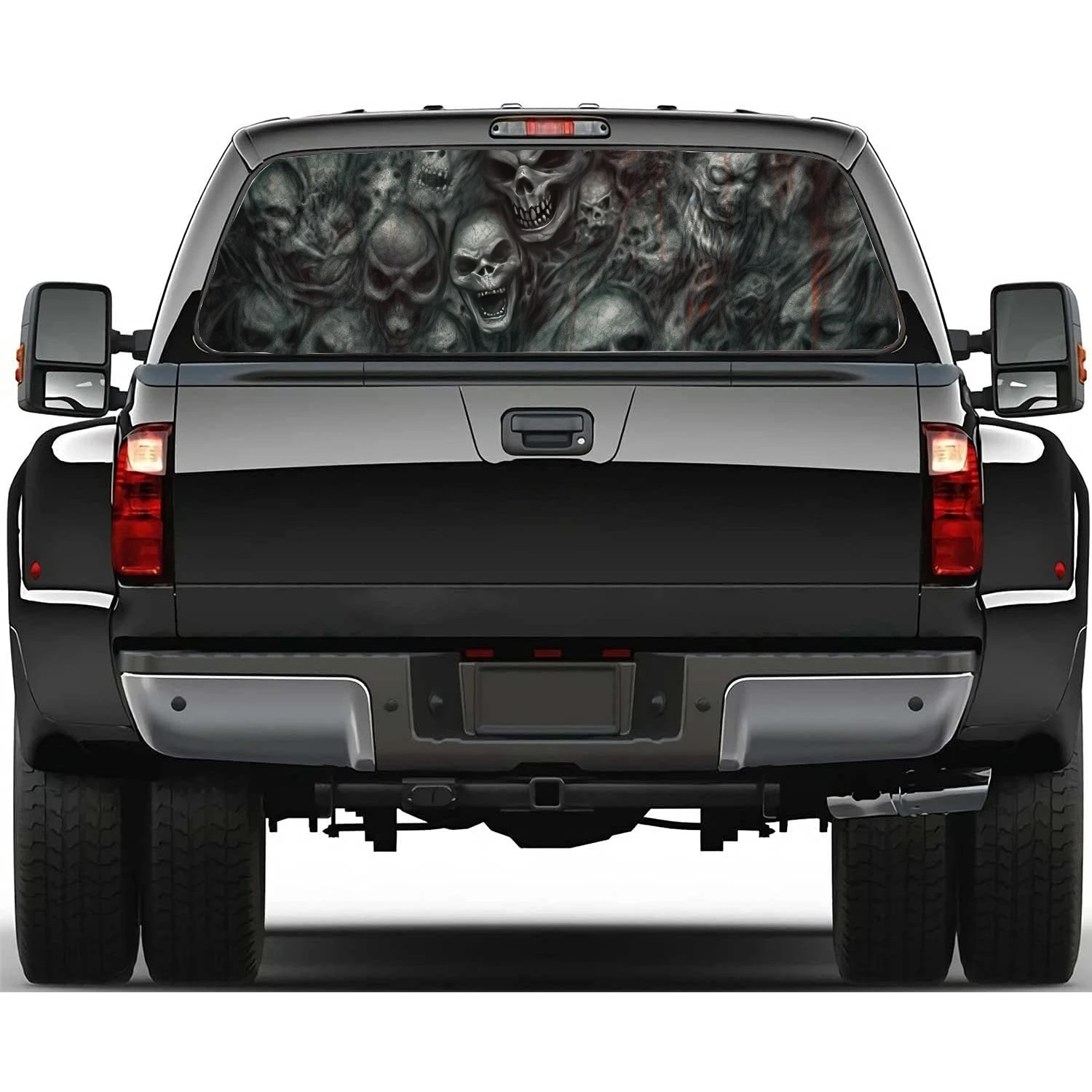 Skulls with Swirls Car Rear Window Decal Fit Pickup,Truck,Car Universal See Through Perforated Back Windows Vinyl Sticker