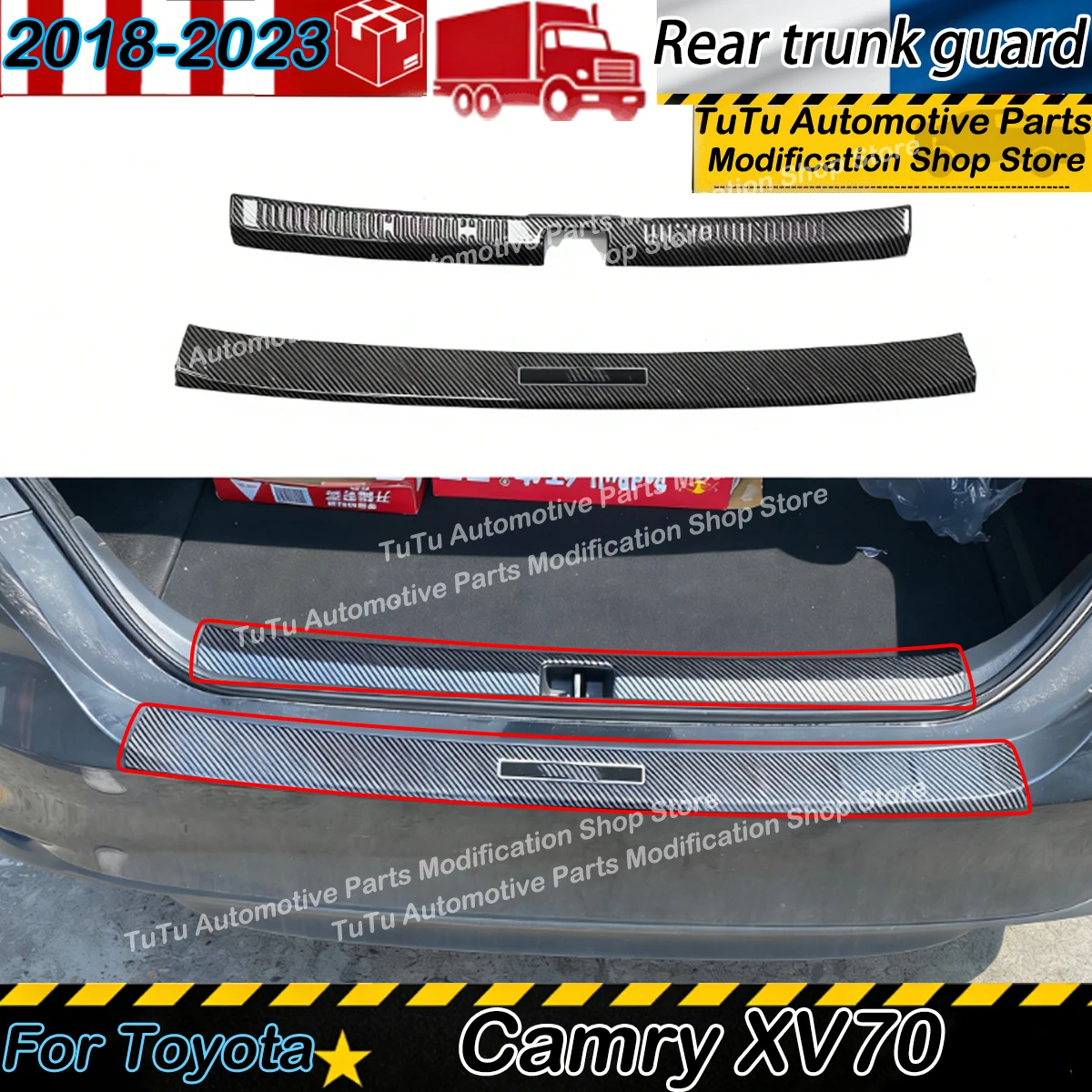 Rear Trunk Guard for Toyota Camry XV70 2018-2023 Car Interior Guard Protector Cover Decoration Carbon Look Accessories Tuning