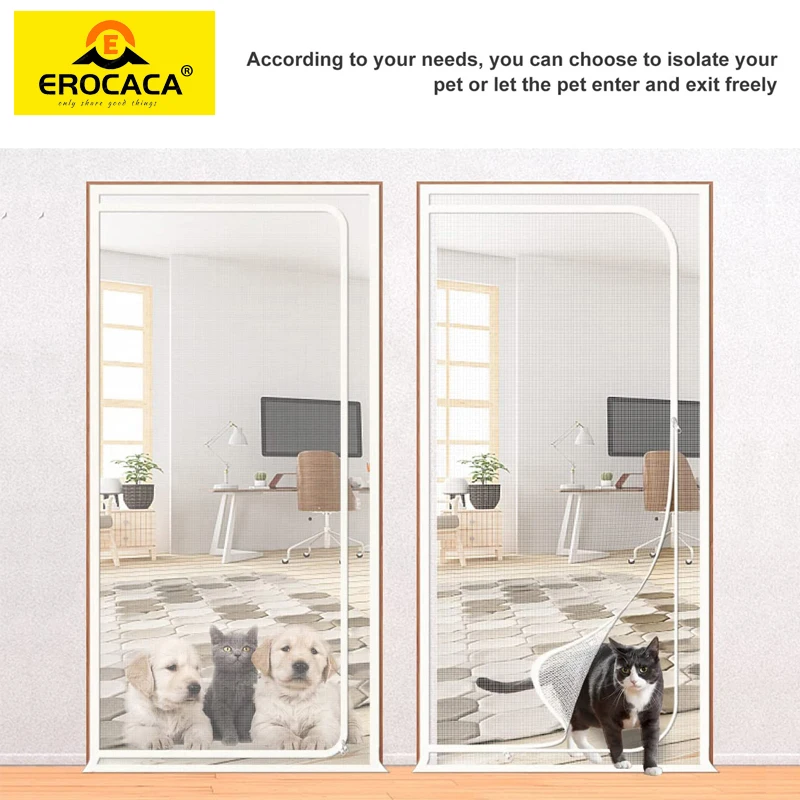 EROCACA-puerta de malla reforzada para gatos, resistente a las mascotas, con cremallera, para sala de estar, dormitorio y cocina