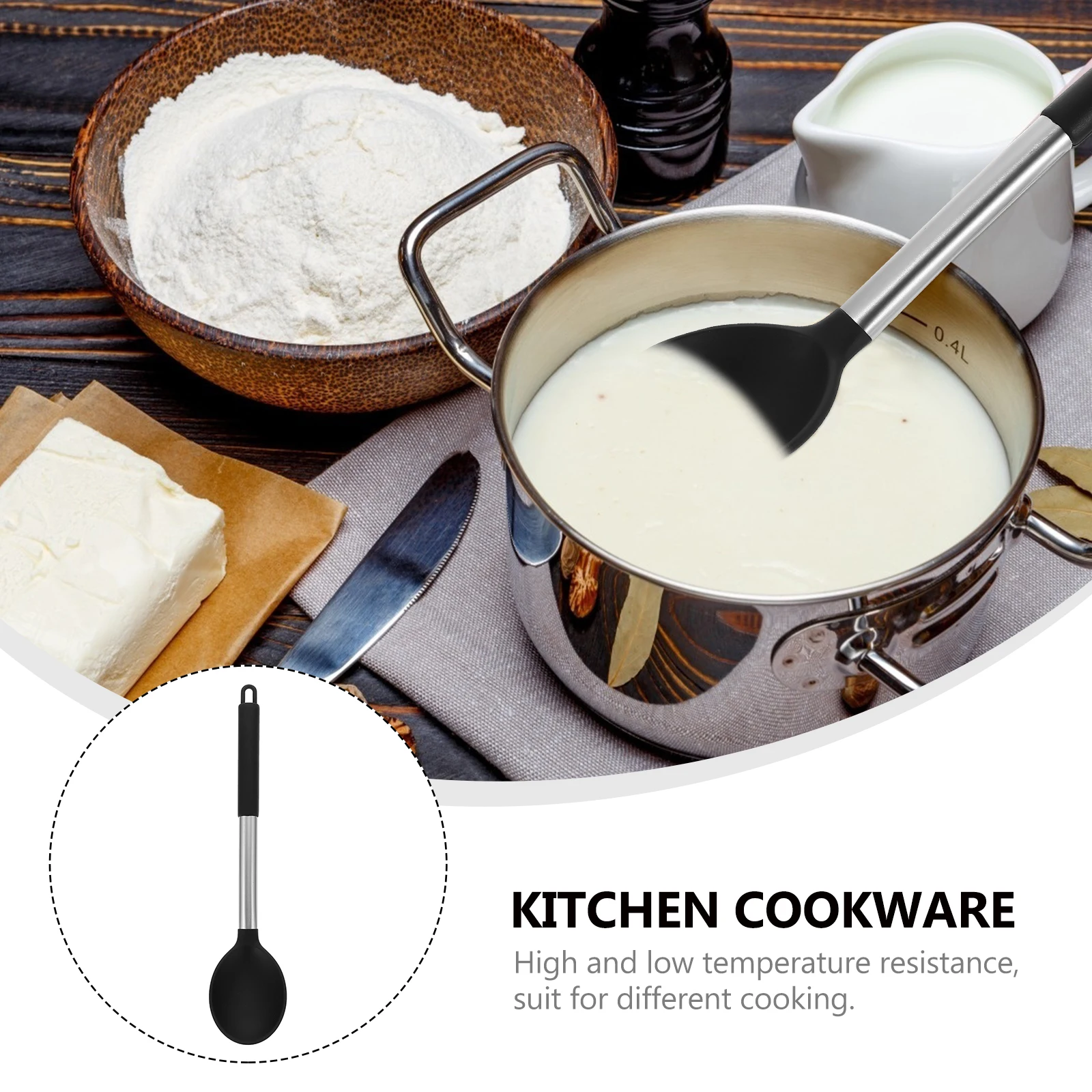 

1Pc Nonstick Silicone Cooking Spoon Black Kitchen Utensils Salad Serving Tool