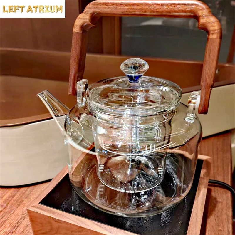 1500ML Starry Sky Lid Glass Teapot With  Wooden Beam Steaming and Cookig Tea Pot With Infsuer Kungfu Tea Set Teaware