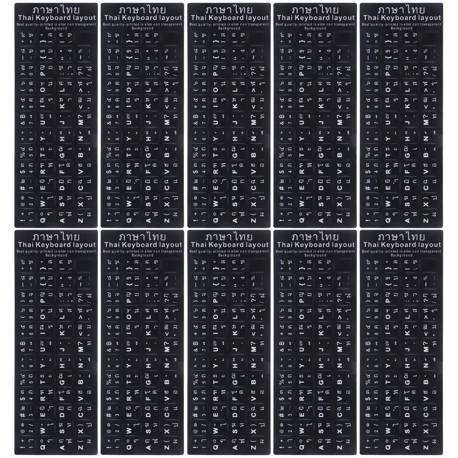 10 Stück Tastaturaufkleber mit schwarzem Hintergrund, weißer Schriftzug, mehrsprachiges Lernen, Kommunikation, universelle Laptop-Tastatur