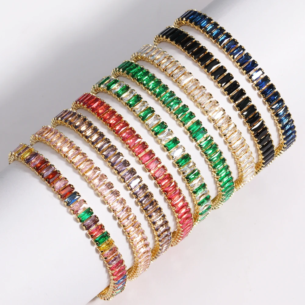 High Quality Gold/ Silver Color Rainbow Zirconia Chain Tennis Bracelets for Women Wristband Pulsera Colored Luxury Jewelry Gifts