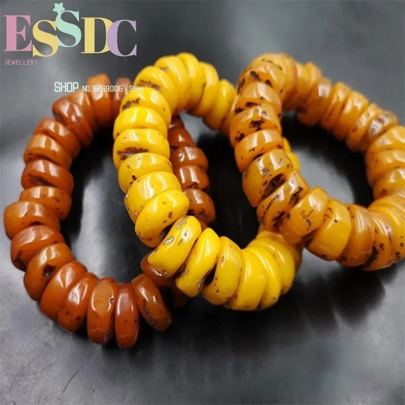 Fashion Explosion Natural Amber Beeswax Old Stone Abacus Beaded Bracelet Hand Jewelry Accessory Gift Men Yellow Bangle