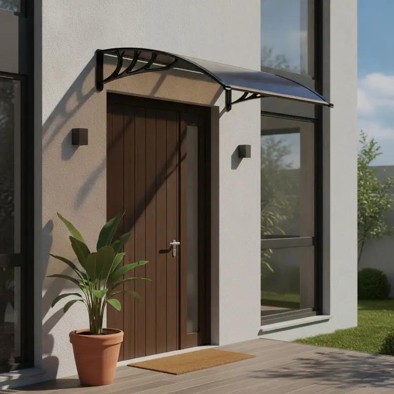 Auvent extérieur pour porte d'entrée 48 x 40 pouces (122 x 102 cm), auvent en polycarbonate transparent avec supports renforcés, protection pour porte, fenêtre, façade et balcon contre le soleil, la pluie, la neige et le vent, style moderne minimaliste