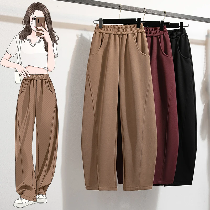 

Модные широкие брюки больших размеров с высокой талией, прямого кроя, удобные повседневные брюки для женщин больших размеров