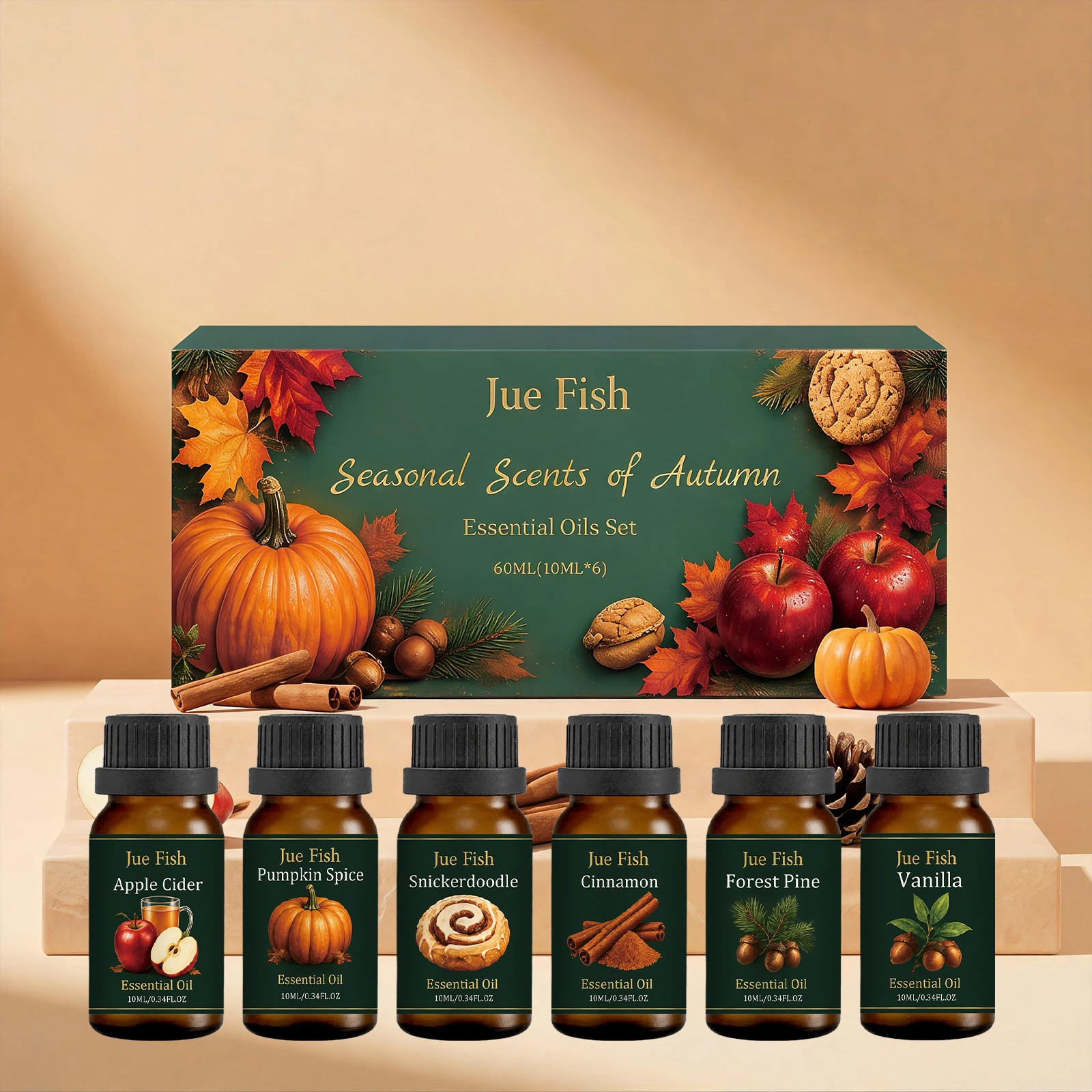 Jue Fish Autumn Scented Essential Oil Set for Christmas Holiday Parties, Air Freshening, Atmosphere Boost, Suitable for Diffuser
