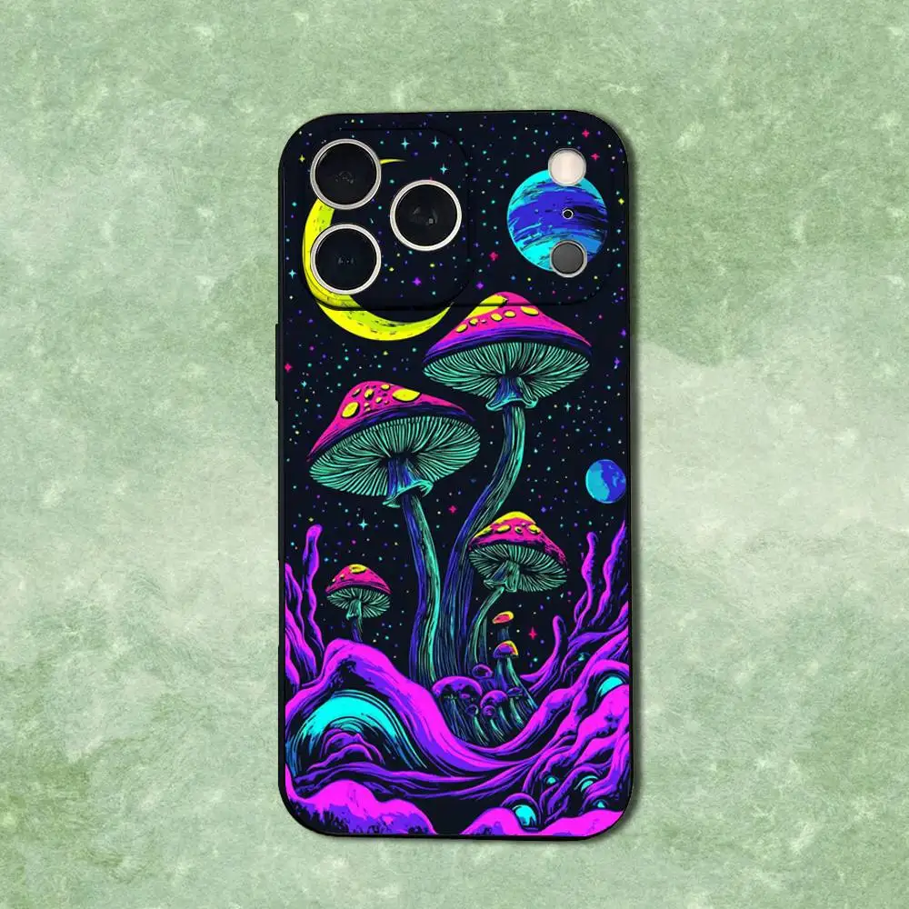 حافظة هاتف أرجوانية آرت تريبي فطر لهاتف آيفون 14,13,17,12,11,16,15,Plus,Pro Max,XS,X,XR,SE,Mini,Soft غطاء أسود من السيليكون #4