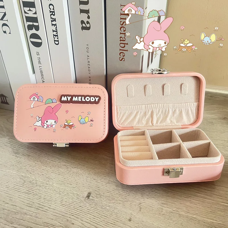 New Sanrio Kuromi Jewelry Box Cartoon Anime Hello Kitty Cinnamoroll Printed Large Capacity Jewelry Storage Box Holiday Gift