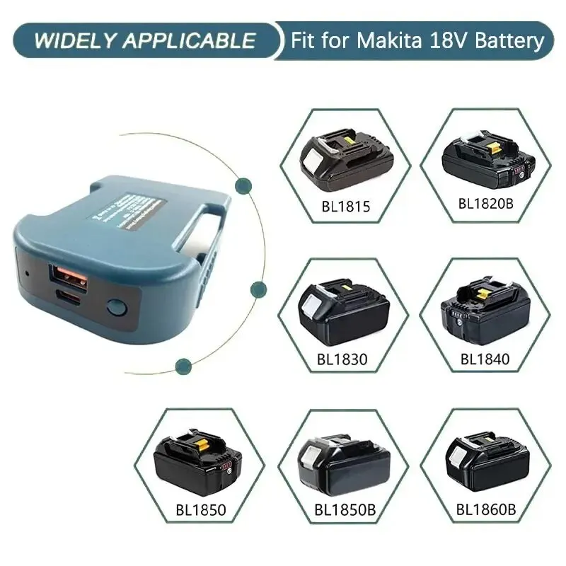 For Makita 18V With USB With Type-C Battery Holder For Makita 18V Battery BL1840 BL1850 BL1860 Charger Adapter Fast Charging