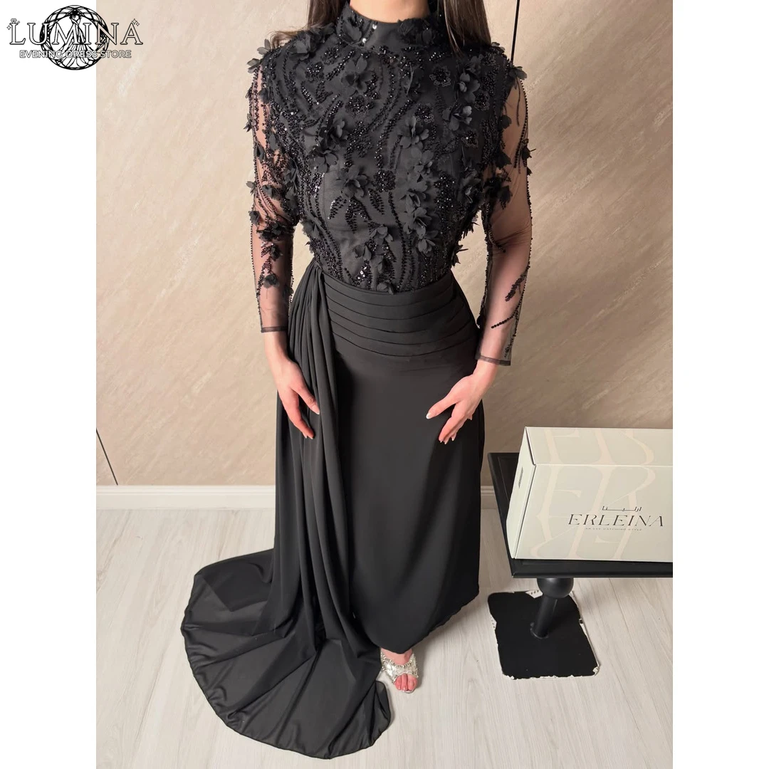 luxury custom embroidered formal dresses Lumina Customized Prom 2026 Prom Black Embroidery Evening Dresses for Woman Party Wedding Fish Tail Round Neck Ecom Style:MD1E209951