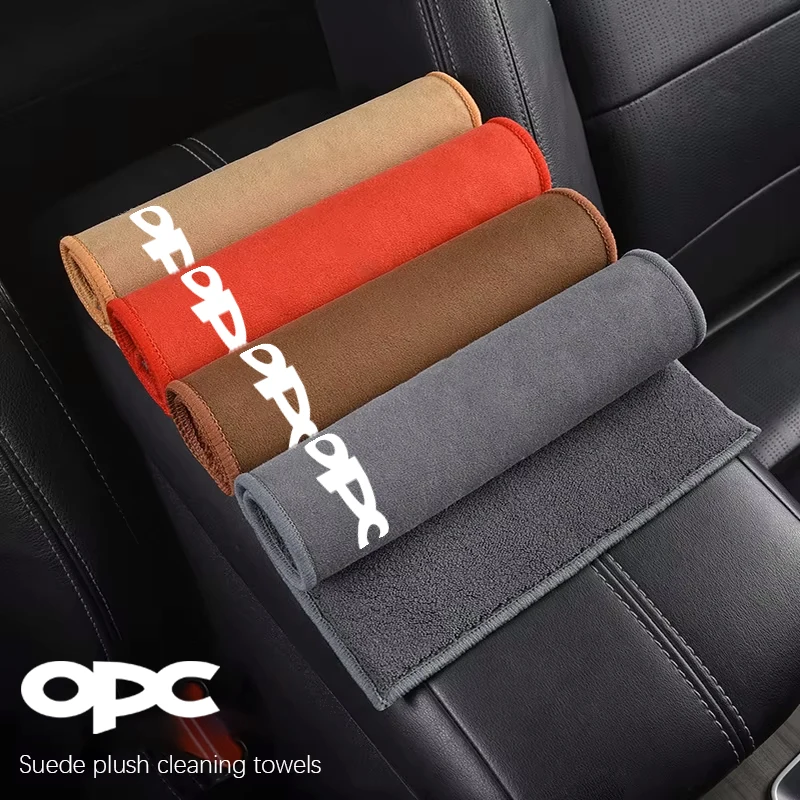 For Opel OPC Corsa D Astra Insignia Mokka Adam Combo Vauxhall Vectra H Suede Fleece Microfiber Towel Car Logo Cleaning Rag Cloth