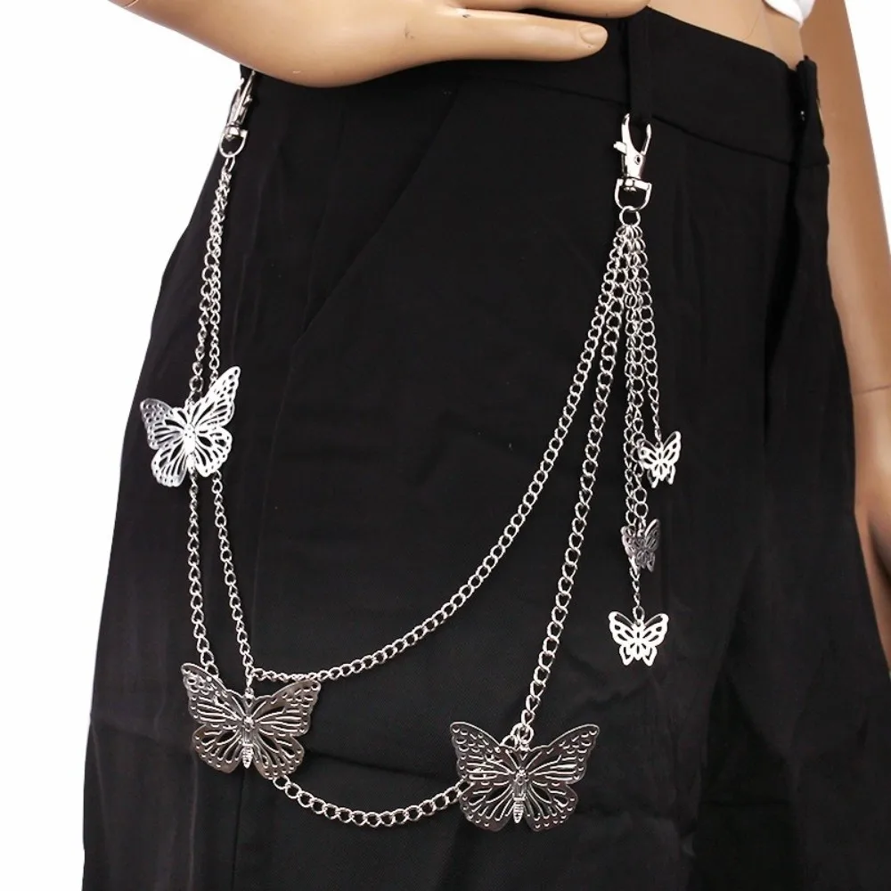 Y2K Butterfly Waist Chain Rock Hip Hop Biker Jeans Pants Chain Layered Harajuku Women Men Belt Key Chain Clothing Accessories