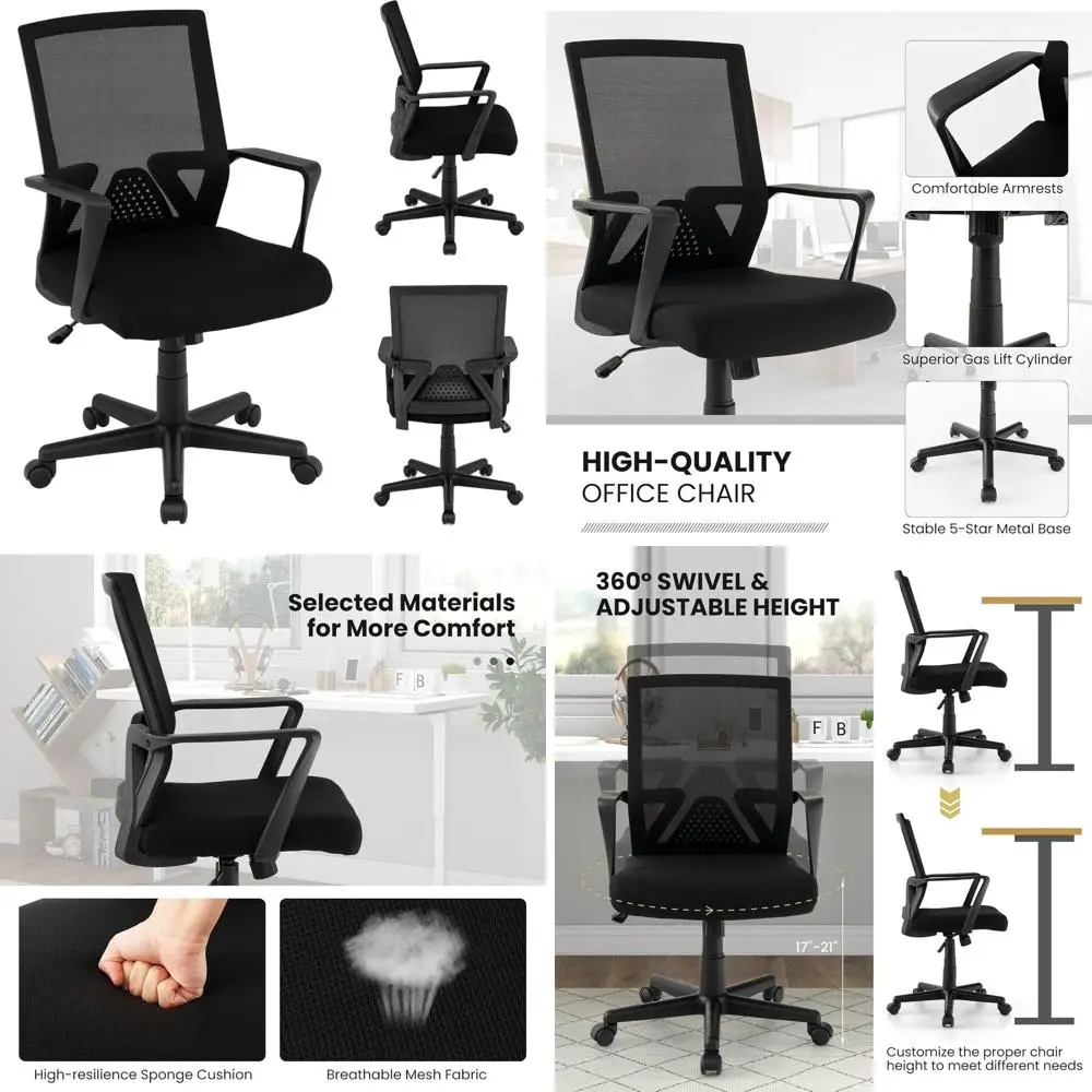 

Ergonomic Mesh Swivel Chair with Lumbar Support and Wheels for Home Office, Black