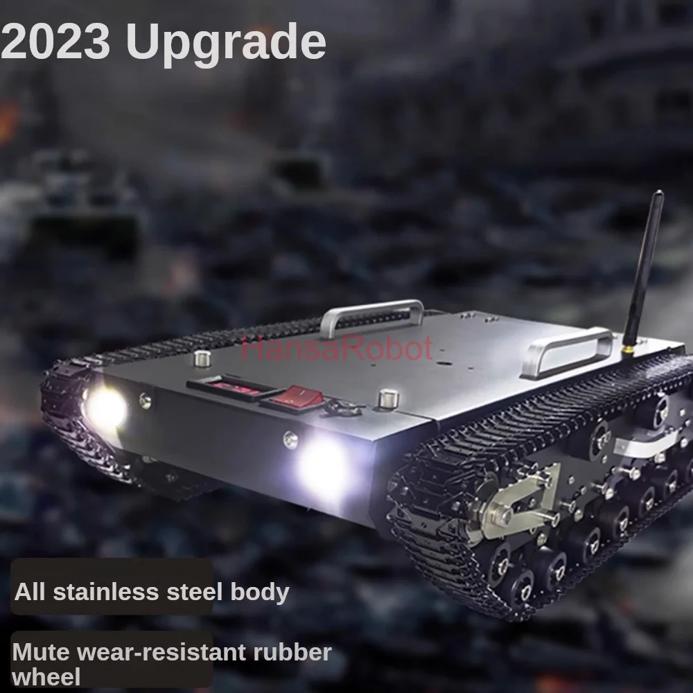 30KG Load 2WD Stainless Steel Tank Chassis Tracked Robot Off Road Obstacle Crossing RC Smart Car with High Power DC Motor ROS