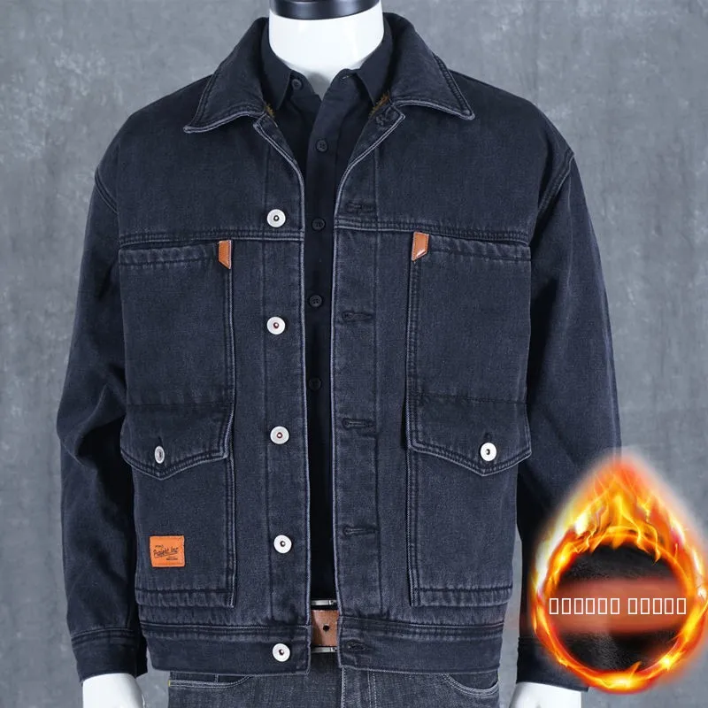

Утепленная джинсовая куртка для мужчин: рабочая, многокарманная, износостойкая, повседневная, осенне-зимняя верхняя одежда