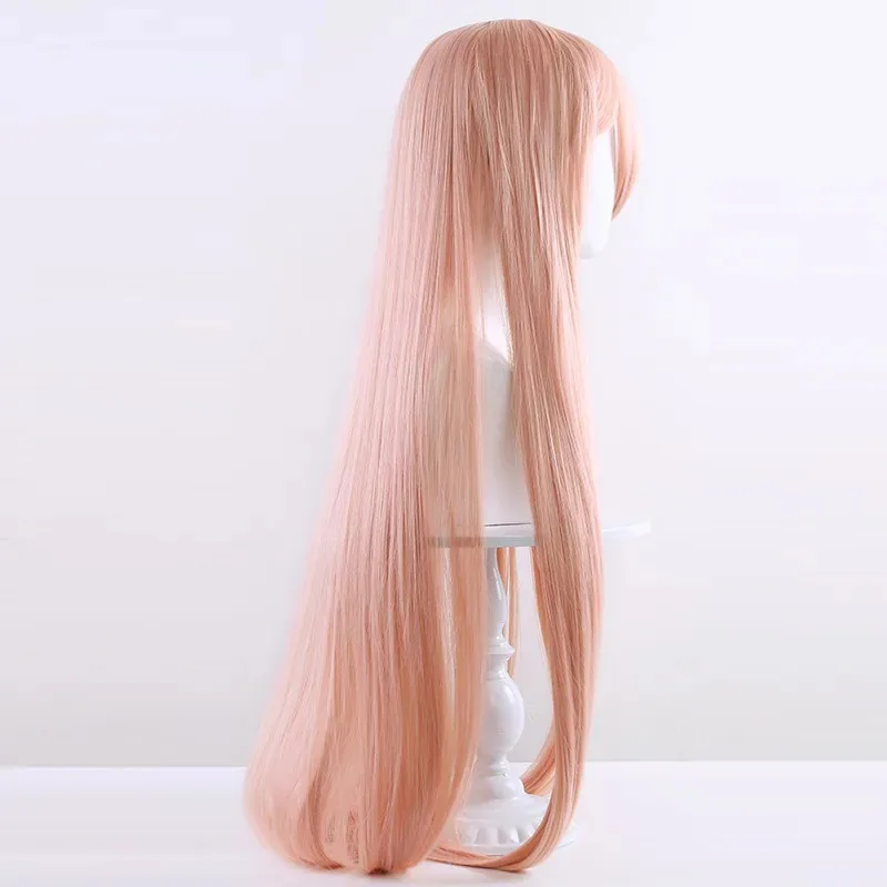 بالمنشار رجل السلطة شعر مستعار تأثيري برتقالي وردي الاصطناعية طويل مستقيم شعر مستعار أنيمي Coser لطيف فتاة شعر مستعار عالي الجودة حفلة الهالوين #4