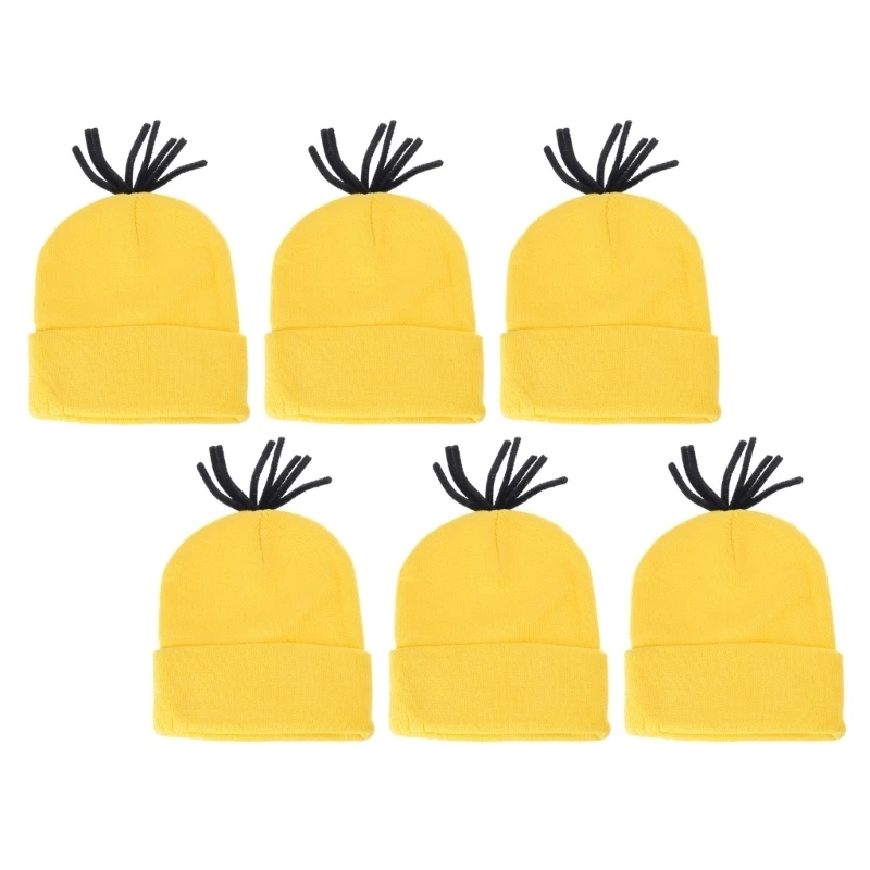 Unique Breathable Yellow Knitted Hat 6pcs Stretchy Winter Hat For Roleplay Family Event