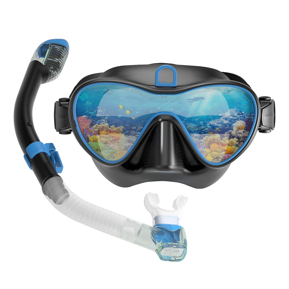 Professional Adult Teens Snorkel Diving Scuba Package Set Gear Anti-Fog Coated Glass with Silicon Mouth Piece Purge Valve