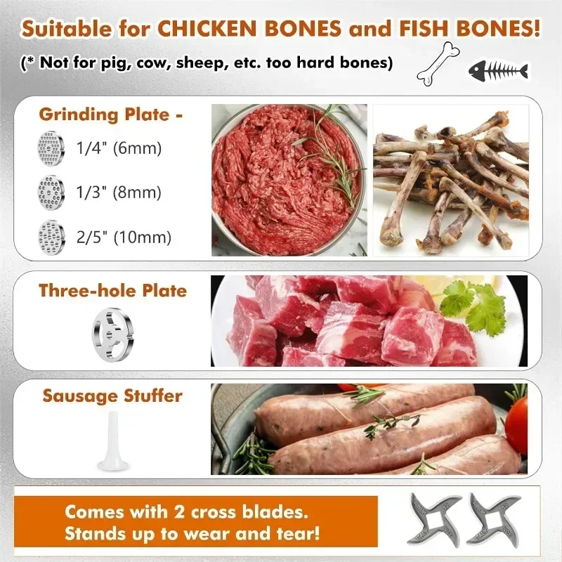 Commercial Electric Meat Grinder Stainless Steel Meat Mincer Heavy Duty Sausage Stuffer Blades  Grinding Plates Restaurant Hotel