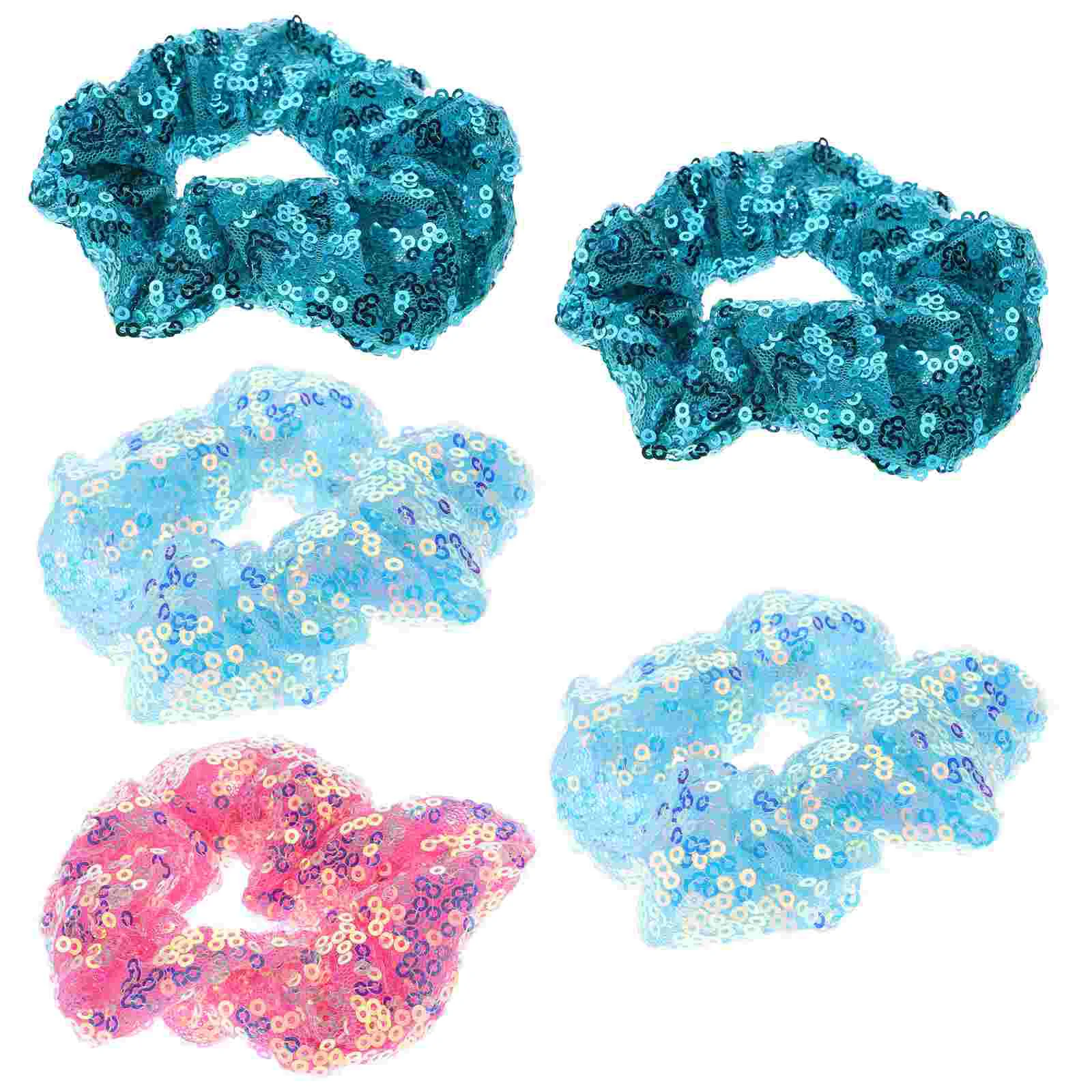 

5 Pcs Christmas Sequin Hair Tie Colorful Head Ribbons Hairball Creative Fabric Ties Miss Girl Accessories