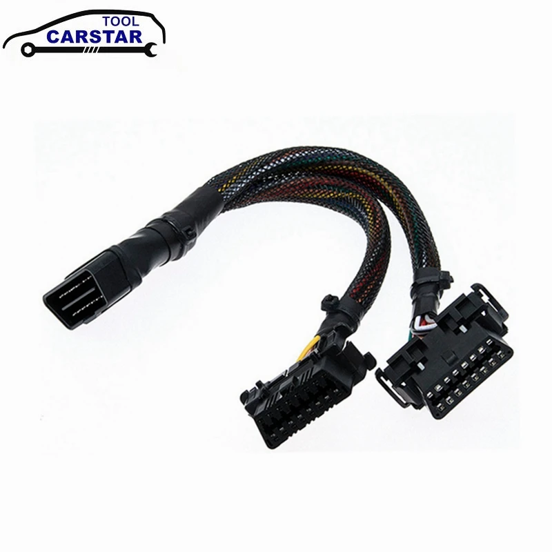 OBD2 Male to Dual Female Elbow Extension Cable with 16pins Available to Connected 1 IN 2 Converted Plug for Kia