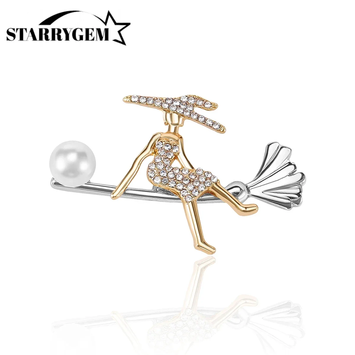 

Rhinestone Witch Brooches for Women Trendy 4-color Broom Riding Girl Party Casual Brooch Pin Gifts