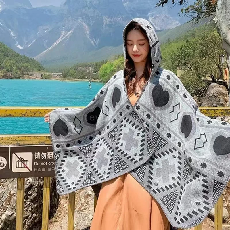 ชุดผ้าคลุมไหล่ถักลายชาติพันธุ์สำหรับผู้ใหญ่ ปี 2026 ผ้าคลุมไหล่ถักลายชาติพันธุ์สำหรับวัยรุ่น ผ้าคลุมไหล่แบบมีฮู้ดสำหรับผู้หญิงและเด็กผู้หญิง ให้ความอบอุ่นในฤดูหนาว เหมาะสำหรับการตั้งแคมป์และการเดินทาง