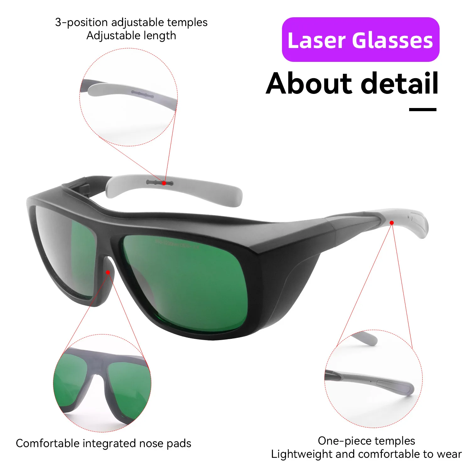 Laser Safety Glasses PC  CE EN207 OD6+ Anti-scratch Splashproof Anti-impact For Laser Marking Welding IPL Hair Removal machine