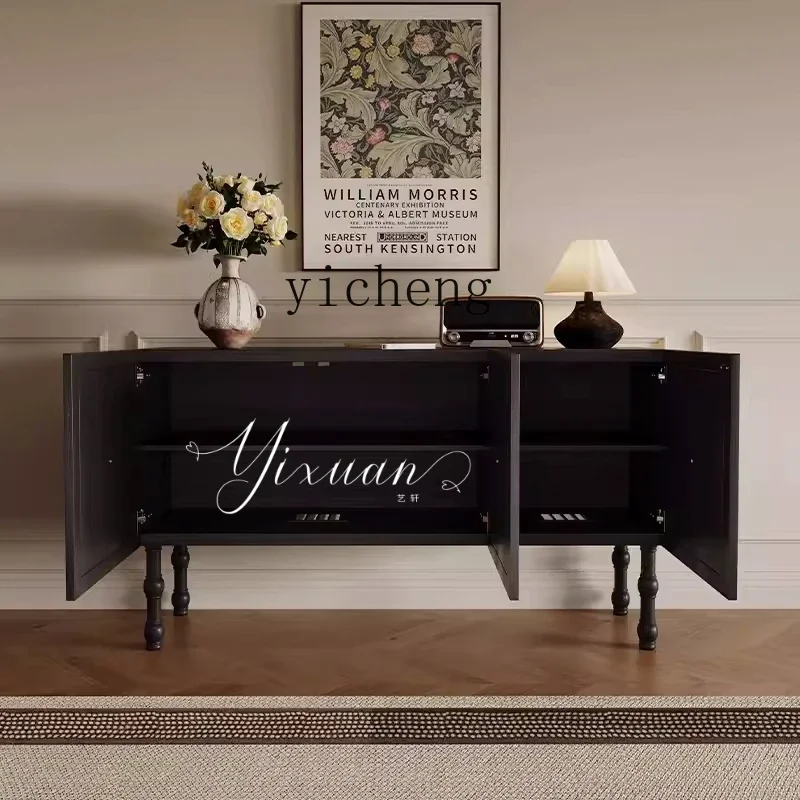 ZC Retro Style Solid Wood Entrance Cabinet Entry Door Hall Cabinet Advanced Storage Designer Model Shell Sideboard Cabinet