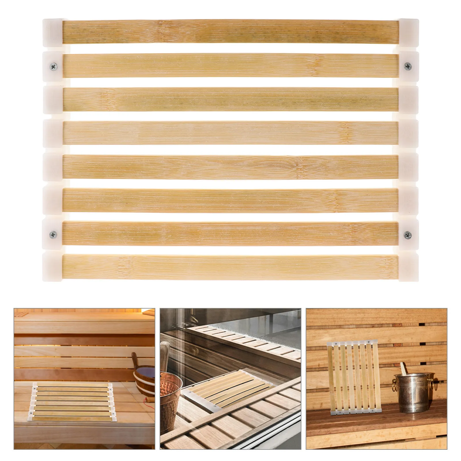 Bamboo Bath Mat - ベージュの竹製バスマット、手作りサウナクッション、浴室マット、耐熱性滑り止めシートラグ、浴室用バスマット