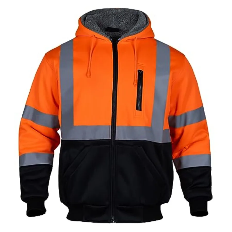 

FONIRRA Men's Hi Vis Hoodie Reflective ANSI Class 3 Wool Fleece Safety Sweatshirts High Visibility Zipper Jacket